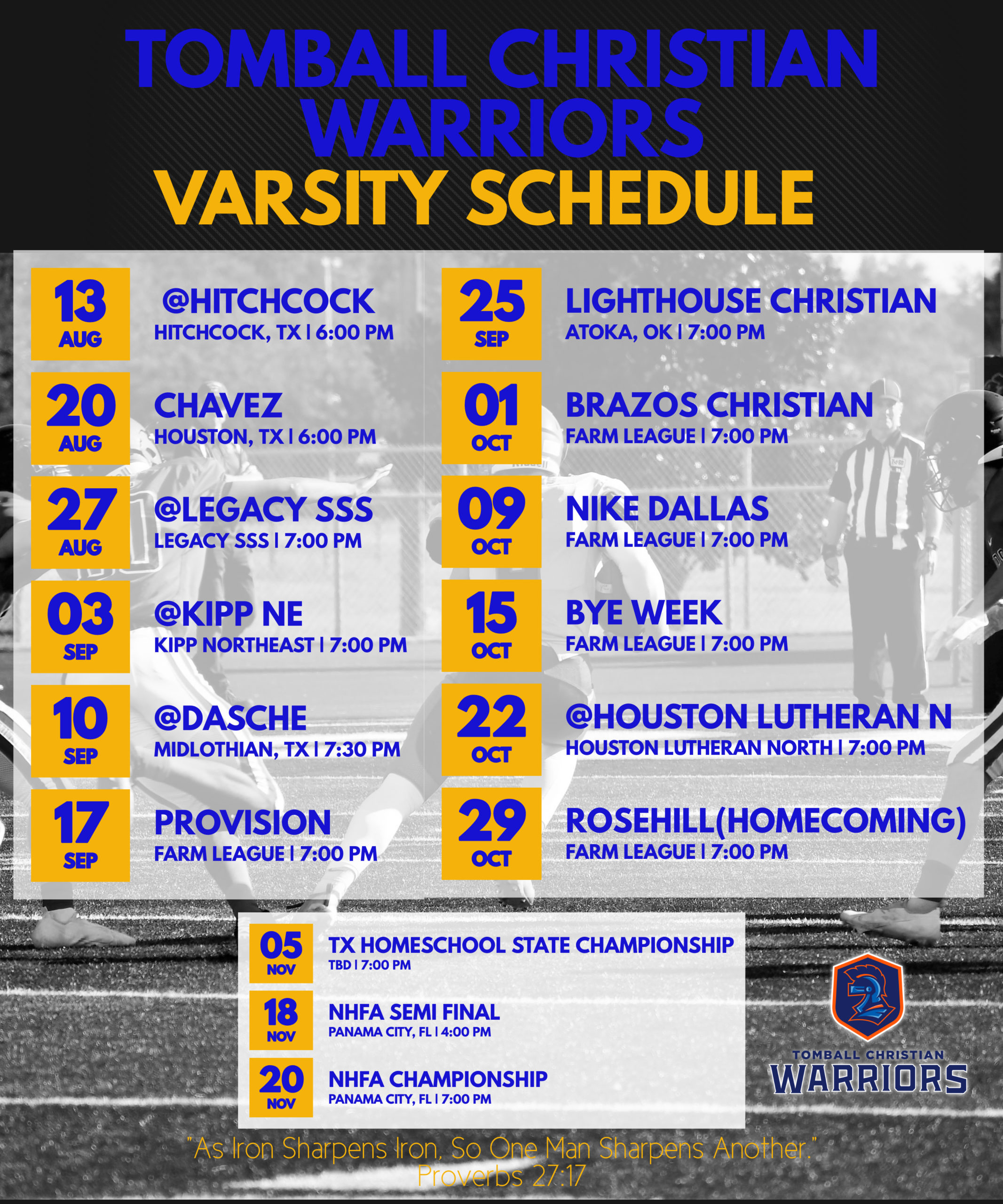 2021 2022 Varsity Schedule Announced Tomball Christian Warriors